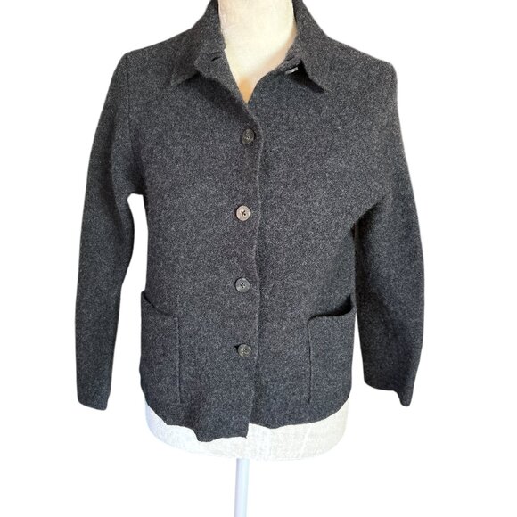 Lands' End Petite 8P black long sleeve collared button down wool jacket women's - Picture 1 of 9
